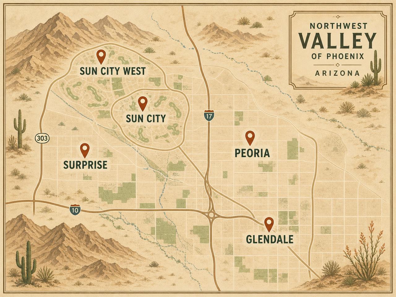 Map of service area covering Peoria, Surprise, Glendale, Sun City and Sun City West, Arizona